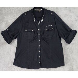 Rocawear Shirt Womens 3X Black Studded Snap On Long Sleeve 90s Y2K Hip Hop